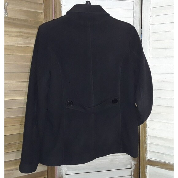 Lands End Women's XS Double Breasted Thermacheck Fleece Pea Coat Black - Picture 2 of 7
